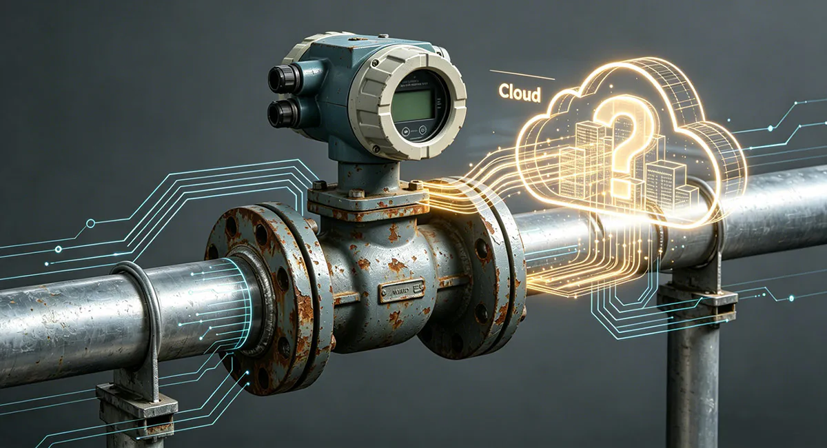 Industrial flow meter with cloud connectivity visualization on pipeline