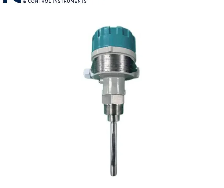 Array of mass-produced industrial float level gauges showcasing stainless steel construction and blue protective housings.