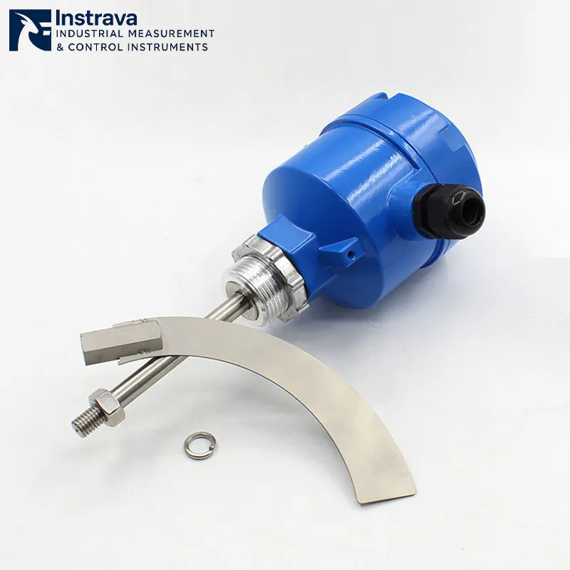 Stainless steel rotary level gauge paddle featuring a half-moon rotating blade design, specifically for bulk solid point level detection.