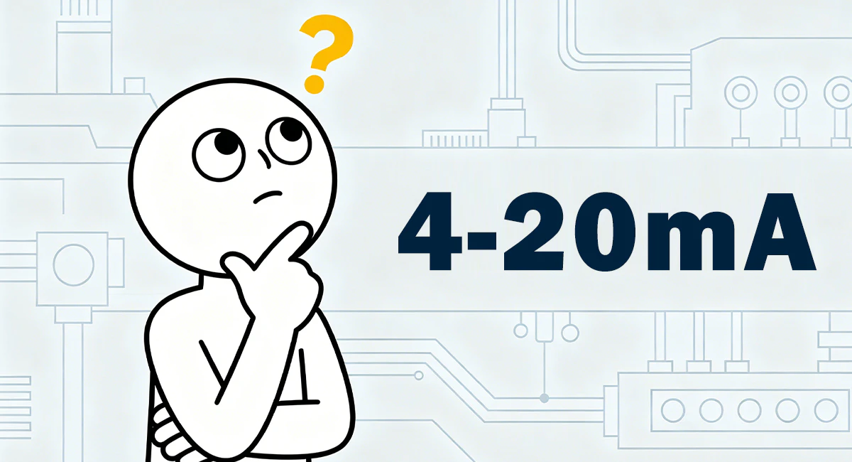 Hand-drawn cartoon character wondering about the traditional 4-20mA analog current loop signal in industrial automation.