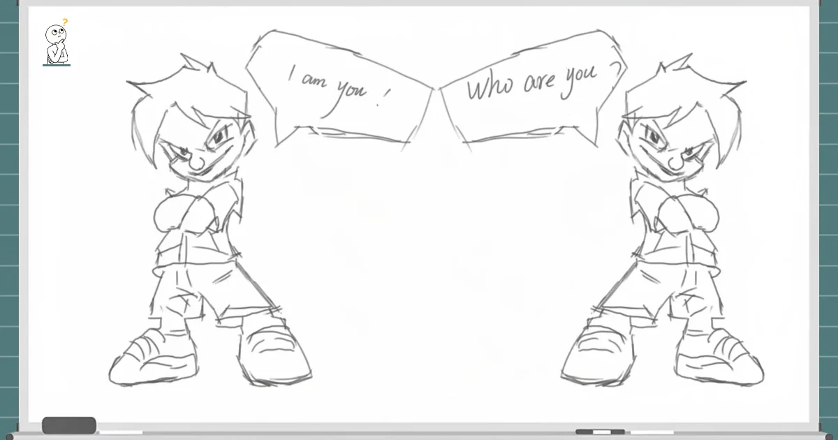 Whiteboard-style hand-drawn anime character dialogue illustrating the concept of Digital Twins in industrial automation.