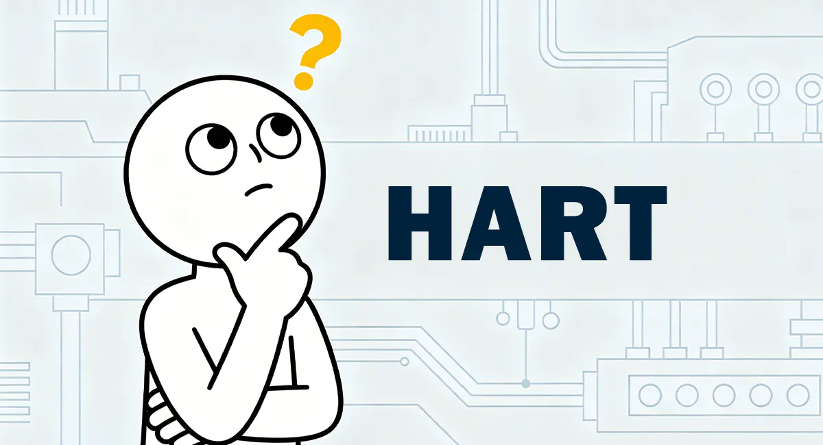 Hand-drawn cartoon character wondering about HART communication protocol and smart instrumentation in process automation.