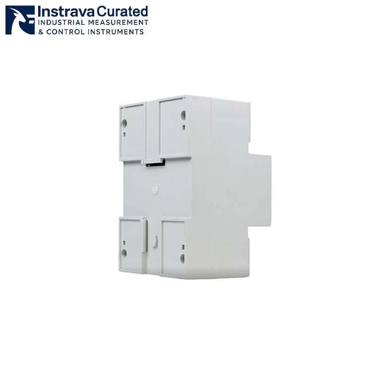 Rear view of a DIN-rail mounted insulation monitoring device housing.