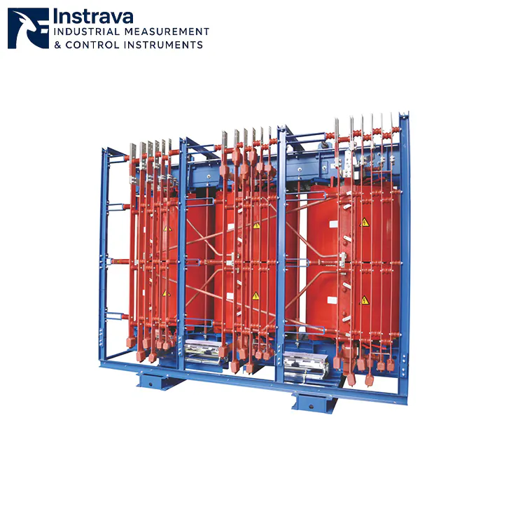 Instrava Three-Phase Epoxy Resin Cast Dry-Type Transformer Complete Set with Blue Mounting Frame & Copper Busbar Wiring Structure, Fireproof Dry Power Transformer for Indoor Power Distribution