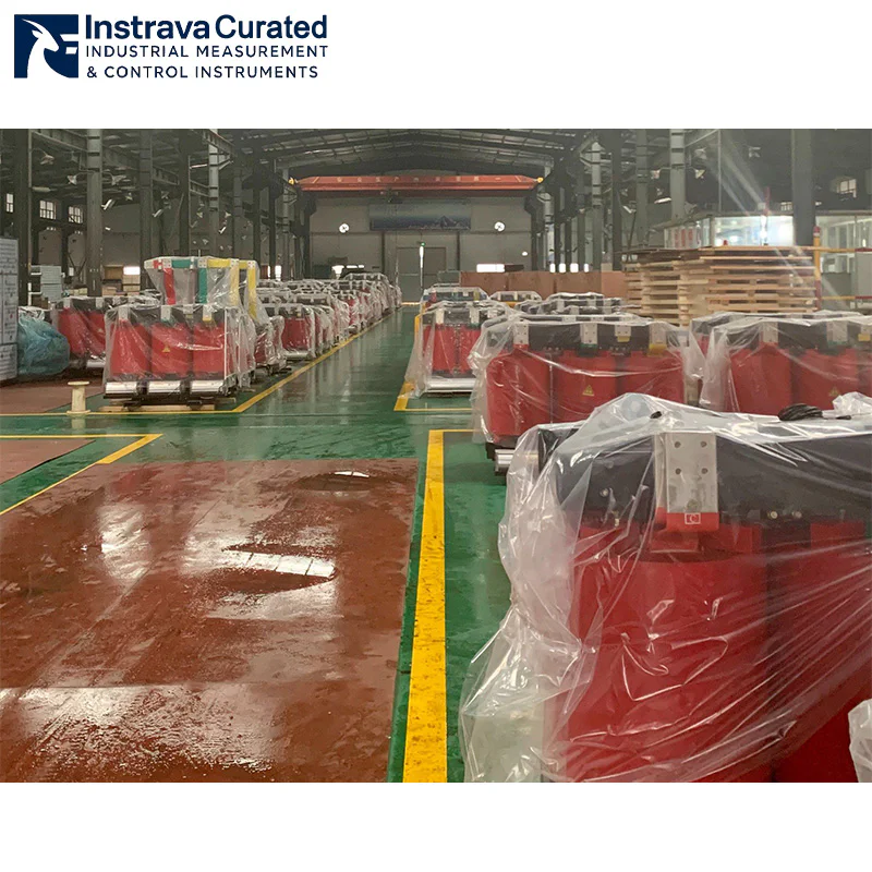 Real shot of epoxy dry-type transformer finished goods in warehouse, bulk products packaged for delivery in factory workshop, for bulk supply to distribution projects