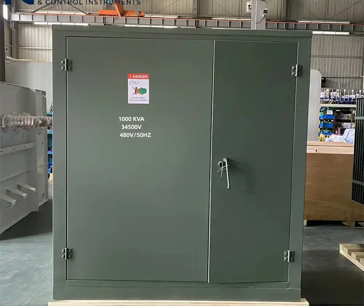 1000kVA 34500V/480V pad-mounted distribution transformer, outdoor prefabricated fully enclosed design, for industrial and commercial power distribution applications
