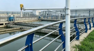Radar level transmitter installed in wastewater treatment plant for industrial water level monitoring