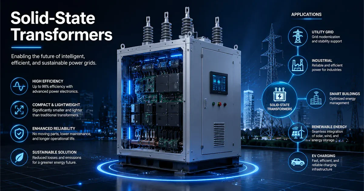 Solid-state transformer (SST) system for smart grid, renewable energy integration, and AI data center power conversion with high-efficiency power electronics.