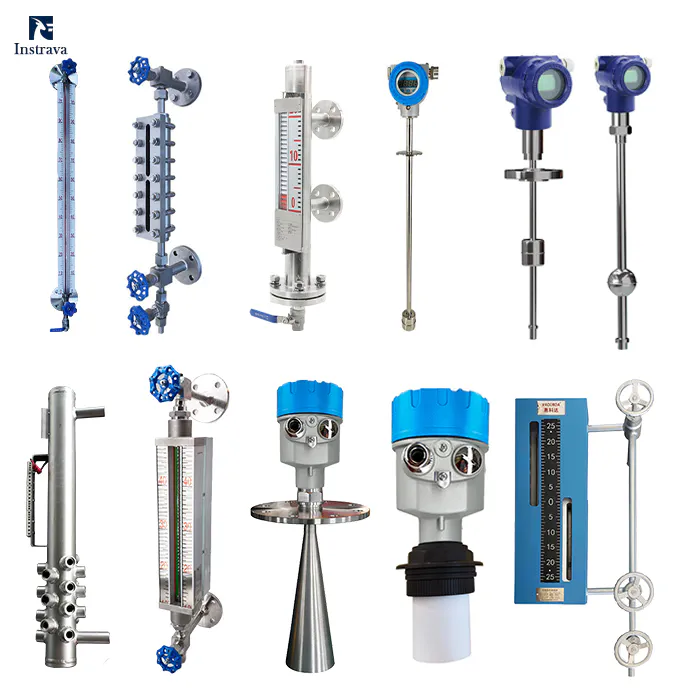 Collection of industrial level gauges and level transmitters supplied by Instrava for liquid level measurement applications.