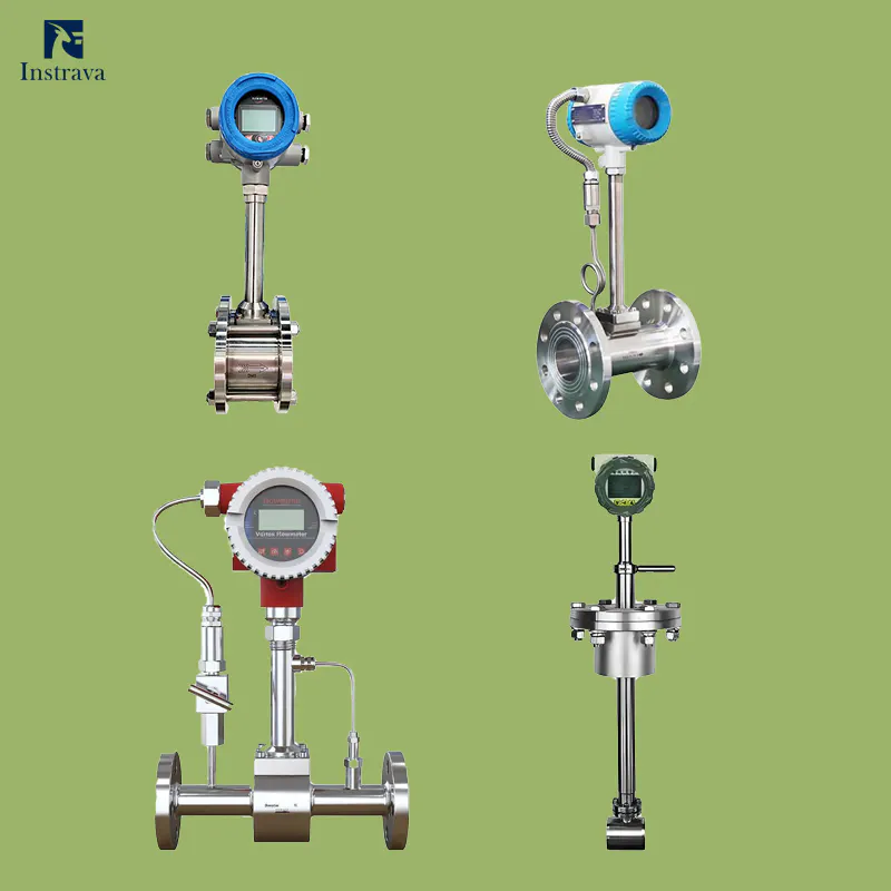 Vortex flowmeter product types showing different industrial vortex flow measurement designs for liquid, gas, and steam applications.