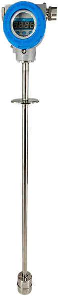 This image shows a float level gauge with a digital display and stainless steel sensor tube, designed for liquid level monitoring systems, widely used in various liquid storage applications.