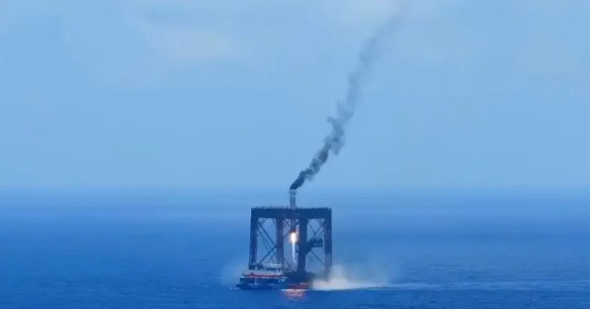 Offshore rocket recovery platform during a successful sea landing operation