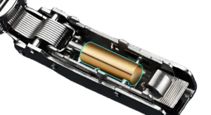 Hydraulic damping system inside soft close cabinet hinge mechanism