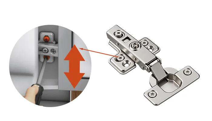 Up and down adjustment of concealed cabinet hinge for precise door alignment